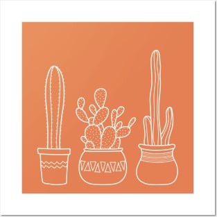 Cacti in pots illustration - terracotta and white Posters and Art